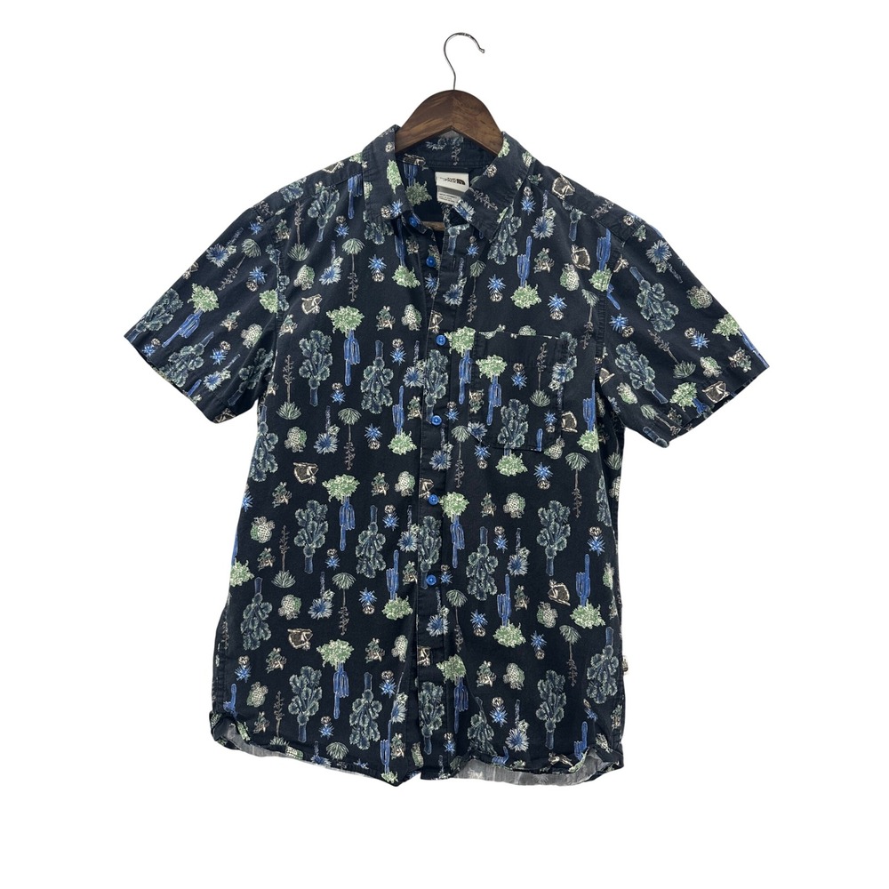 The North Face Button Down Shirt Mens Small Black Excellent Cactus Desert Print